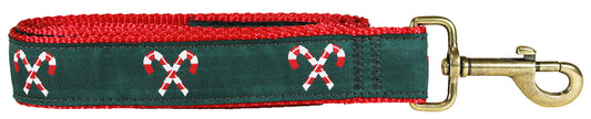 1.25” x 6ft Ribbon Dog Leash – Candy Canes