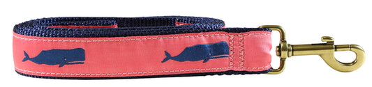 1.25” x 6ft Ribbon Dog Leash – Moby Whale, Pink