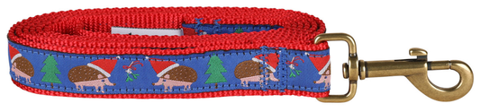 1” x 6ft Ribbon Dog Leash – Christmas Hedgehog