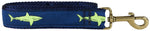 1.25” x 6ft Ribbon Dog Leash – Lime Green Shark on Navy Blue Thumbnail