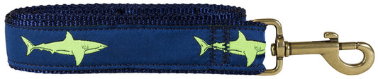 1.25” x 6ft Ribbon Dog Leash – Lime Green Shark on Navy Blue