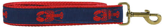 1.25” x 6ft Ribbon Dog Leash – Lobster, Red on Navy Blue