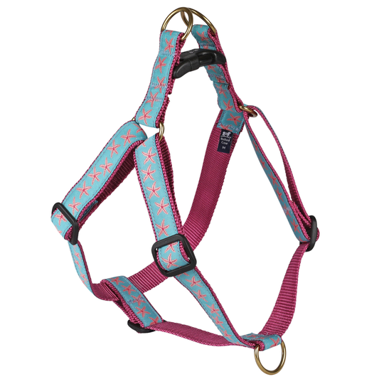 Step-In 1" Dog Harness - Pink Starfish on Aqua