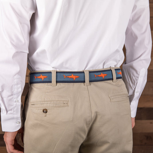 D-Ring Belt - Orange Shark on Blue