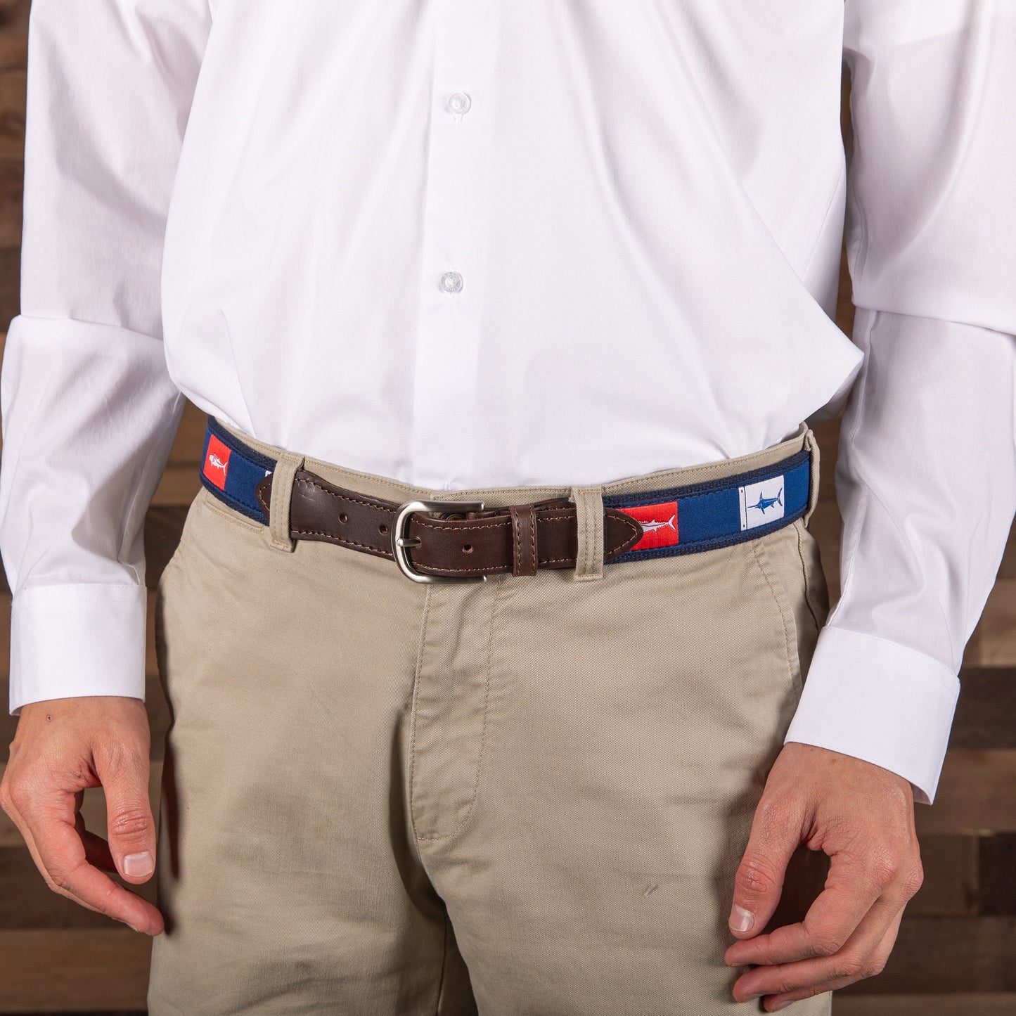 Leather Tab and Ribbon Belt - Fish Flags
