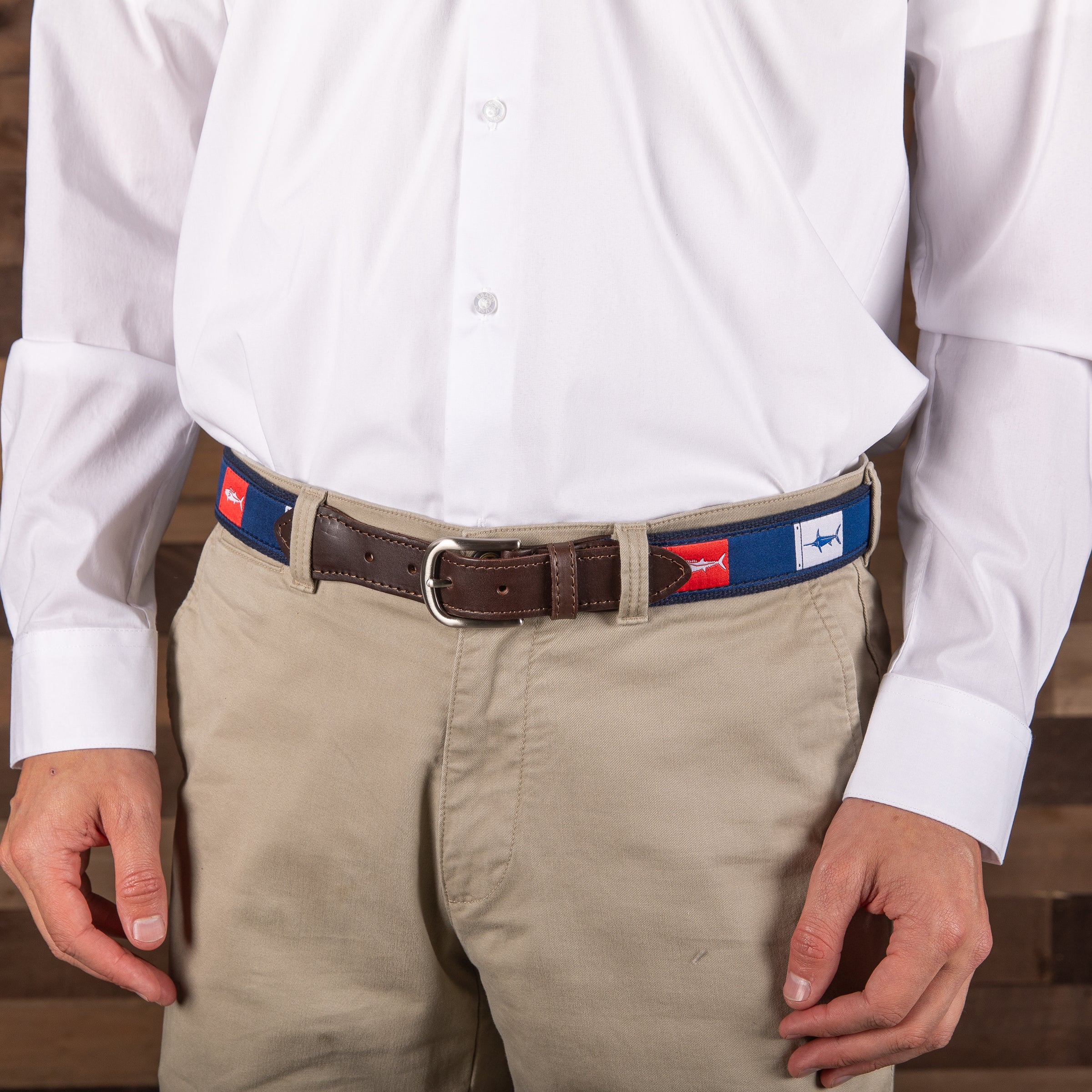 Leather Tab and Ribbon Belt - Fish Flags