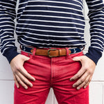 Leather Tab and Ribbon Belt - White Anchor on Navy Blue Thumbnail