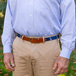 Leather Tab and Ribbon Belt - White Anchor on Navy Blue Thumbnail