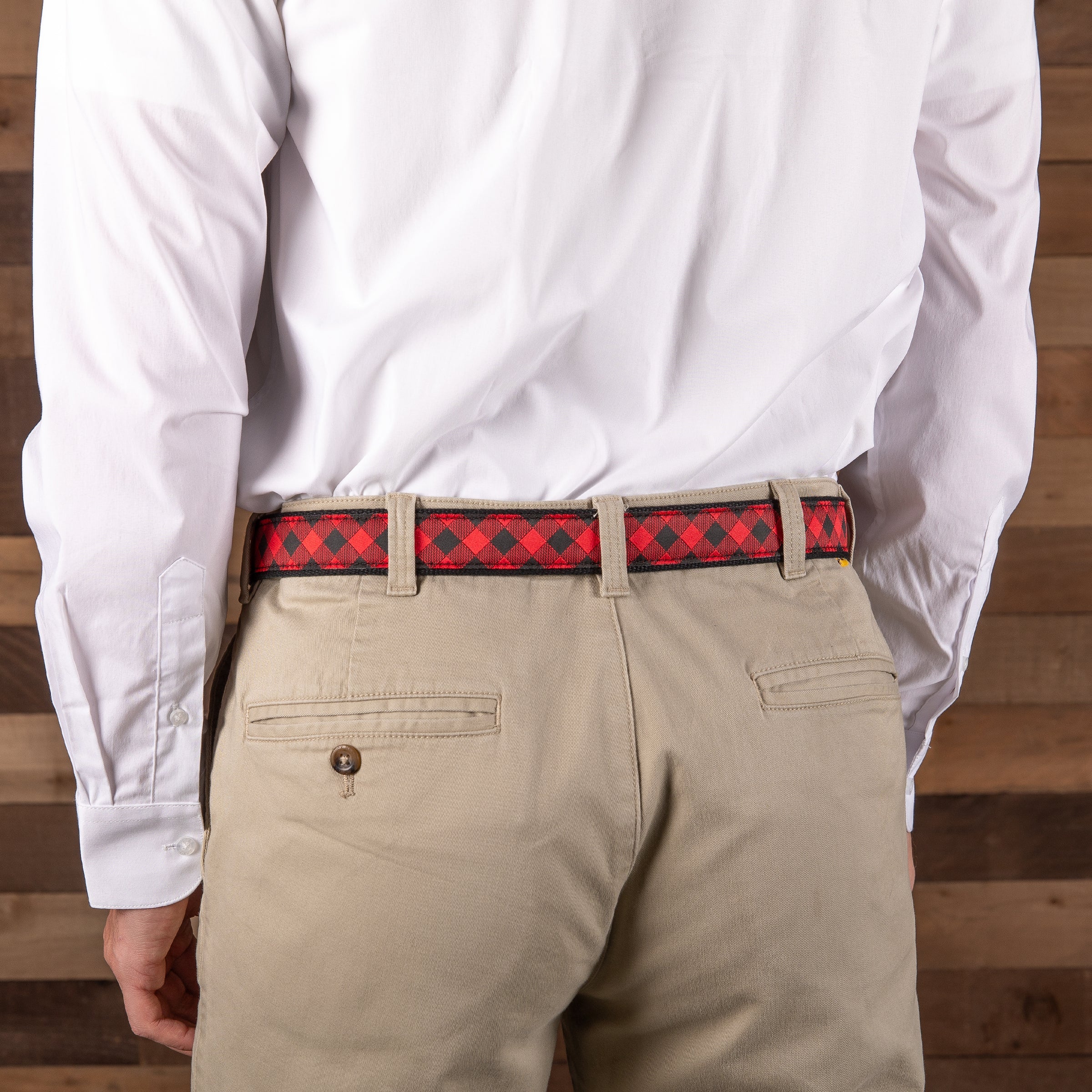 Leather Tab and Ribbon Belt - Red Buffalo Plaid