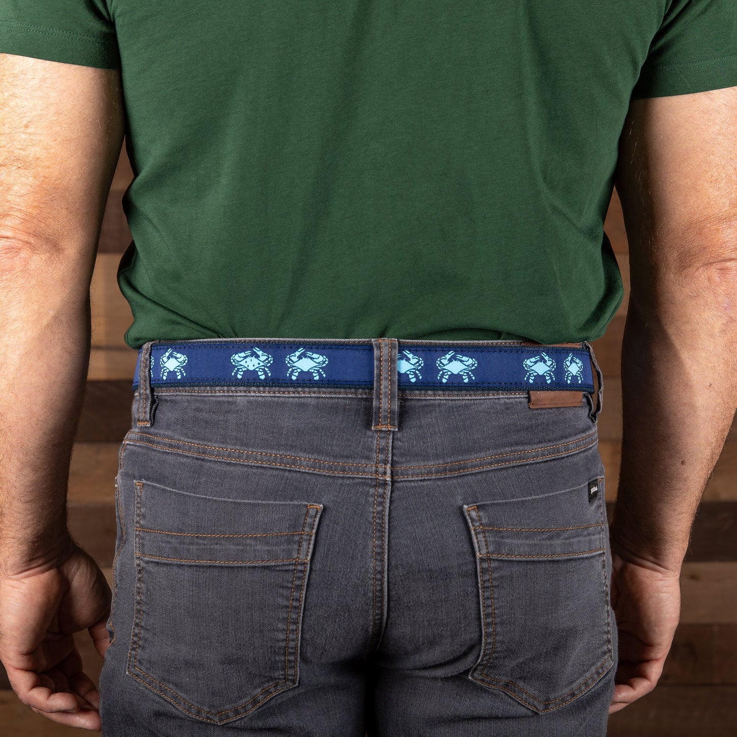 D-Ring Belt - Crabs, Light Blue on Navy Blue