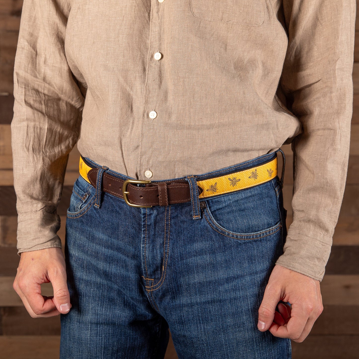 Leather Tab and Ribbon Belt - Honey Bee