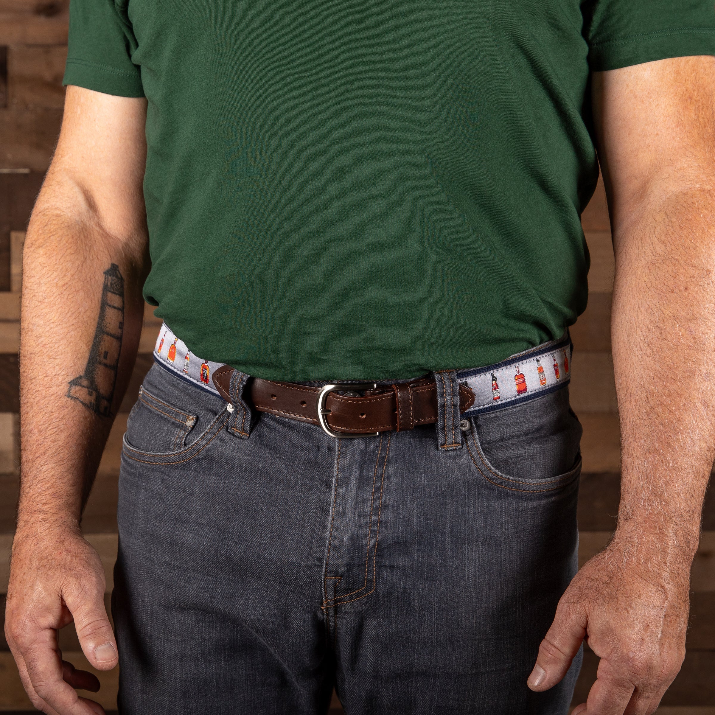 Leather Tab and Ribbon Belt - Bourbon & Whiskey