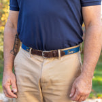 Leather Tab and Ribbon Belt - Ducks on Navy Blue Thumbnail