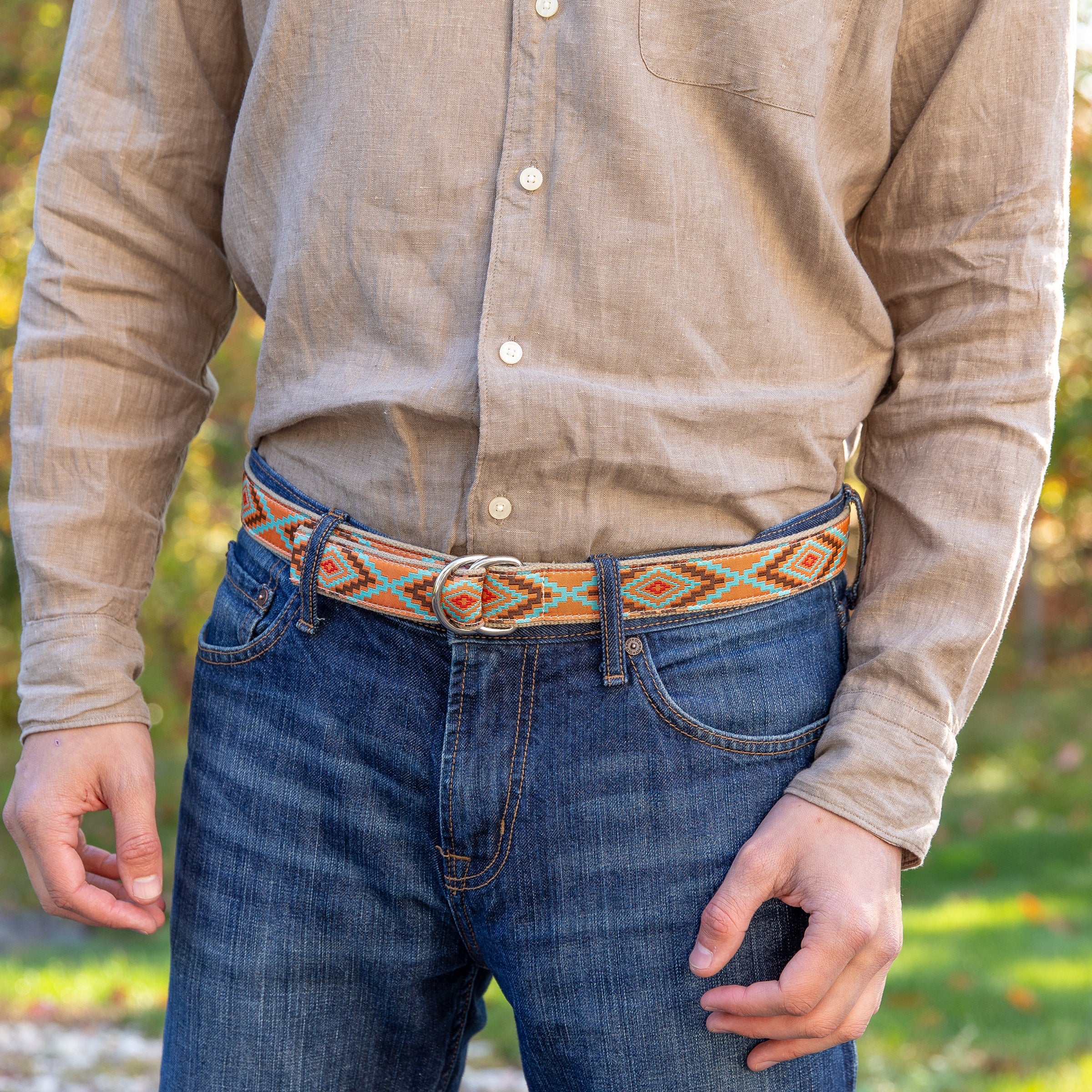 D-Ring Belt - Southwest Pattern - Burnt Orange