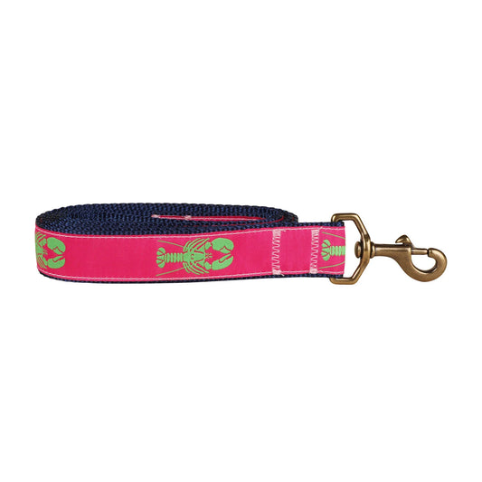 1.25” x 6ft Ribbon Dog Leash – Lobster, Lime Green on Pink