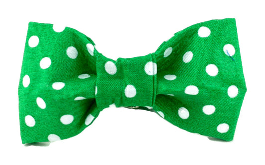 Dog Bow Tie - White Polka Dots on Green
