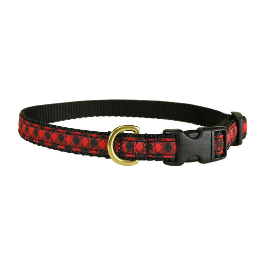 5/8” Ribbon Dog Collar – Buffalo Plaid,  Red