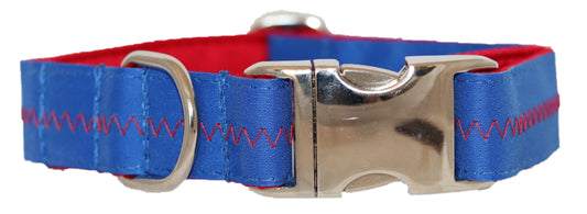 1” Sailcloth Dog Collar - Blue w/ Red Stitching
