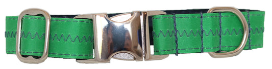 1” Sailcloth Dog Collar - Green w/ Blue Stitching