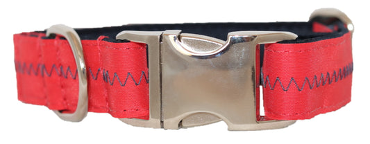 1” Sailcloth Dog Collar - Red w/ Blue Stitching