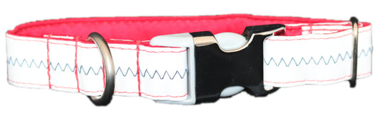 1” Sailcloth Dog Collar - White w/ Blue Stitching