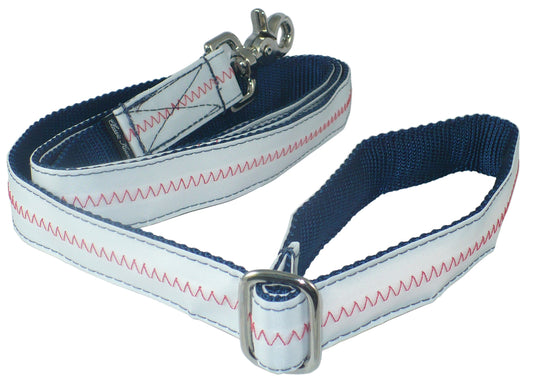 1” x 6ft Sailcloth Dog Leash – White with Red Stitching