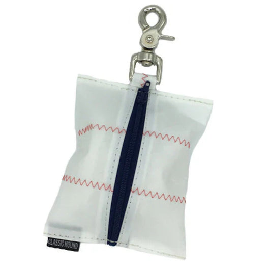 Sailcloth Poop Bag Holder - White with Orange Stitching