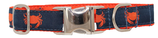 1” Ribbon Dog Collar – Crabby on Orange