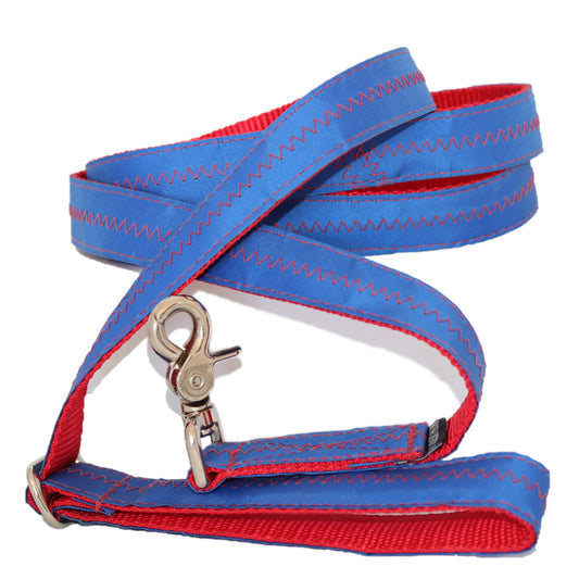 1” x 6ft Sailcloth Dog Leash – Blue with Red Stitching