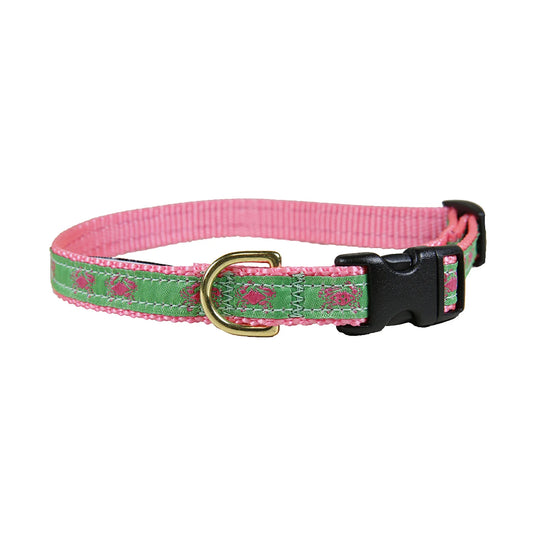 5/8” Ribbon Dog Collar – Crab,  Pink on Lime Green