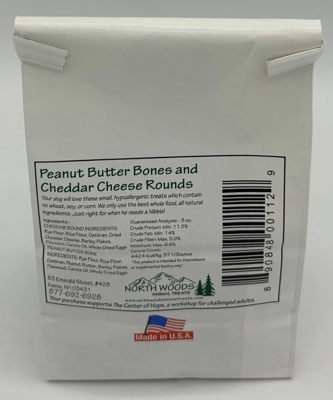 Crunchy Dog Treats - Peanut Butter & Cheddar Cheese - 3oz - Made in USA