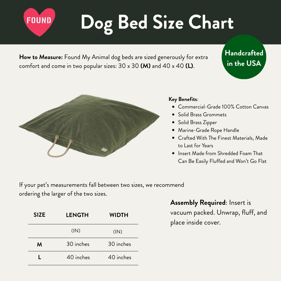 Waxed Canvas Dog Bed - Handmade in USA - Olive Green - (2 sizes)