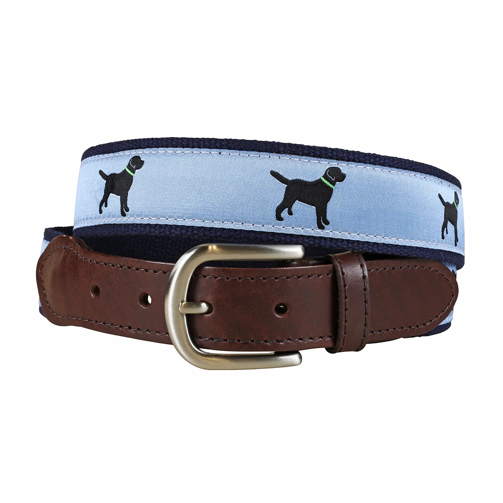Leather Tab and Ribbon Belt - Labrador Retriever - Dusty Blue