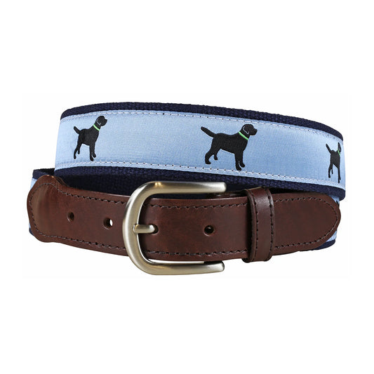 Leather Tab and Ribbon Belt - Labrador Retriever - Dusty Blue