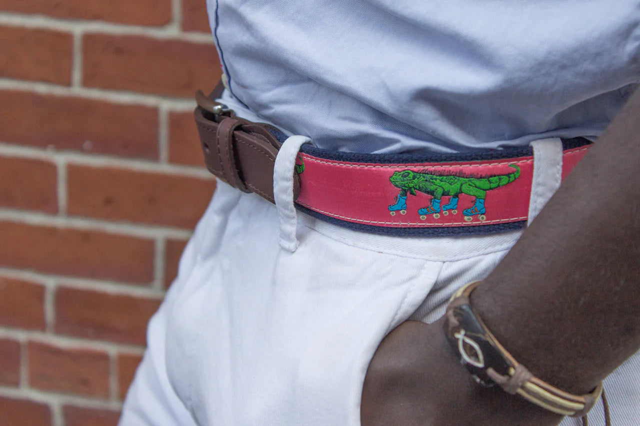 Leather Tab and Ribbon Belt - Iguana's on Roller Skates