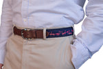 Leather Tab and Ribbon Belt - Yard Flamingos Thumbnail