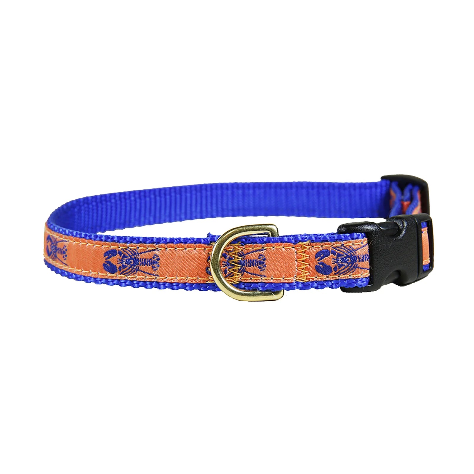 5/8” Ribbon Dog Collar – Lobster,  Blue on Mango