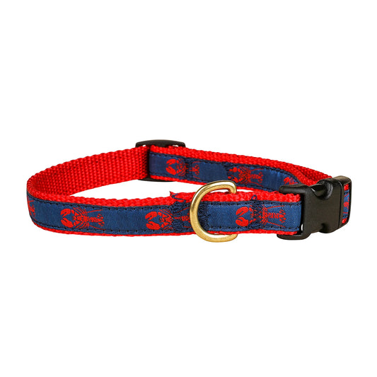 5/8” Ribbon Dog Collar – Lobster,  Red on Navy Blue