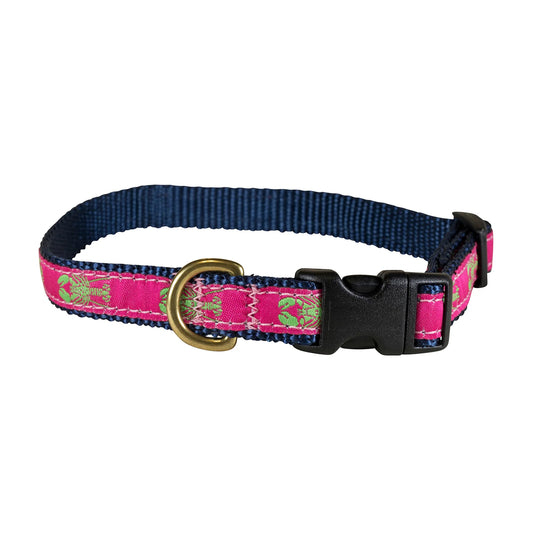 5/8” Ribbon Dog Collar – Lobster,  Pink on Lime Green