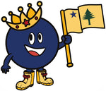 Blueberry shaped character with a crown and Maine flag. Thumbnail