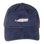 Washed Navy Blue baseball cap with an embroidered white whale on the front. Dad Hat. Thumbnail