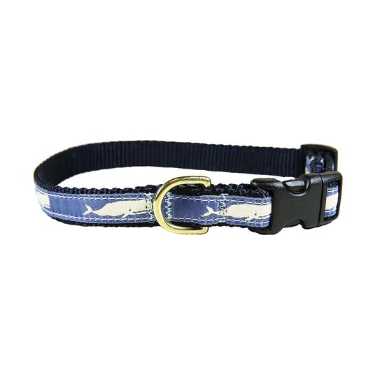 5/8” Ribbon Dog Collar – Moby Whale,  Blue