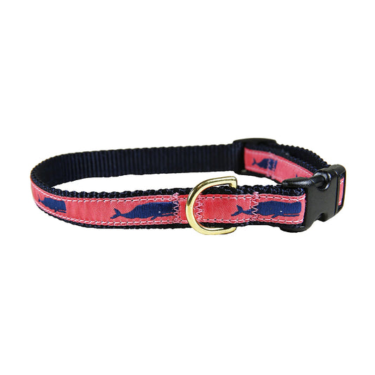 5/8” Ribbon Dog Collar – Moby Whale,  Pink