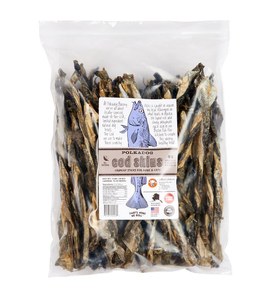 Polka Dog - Single-Ingredient Dog Treat - Cod Skins - 2lb - Made in USA