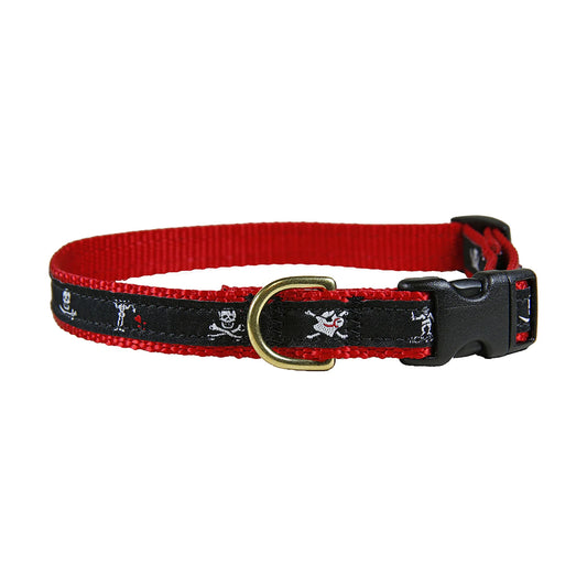 5/8” Ribbon Dog Collar – Pirate,  Black