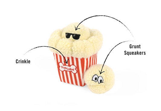 Stuffed Dog Toy - Crinkle Popcorn