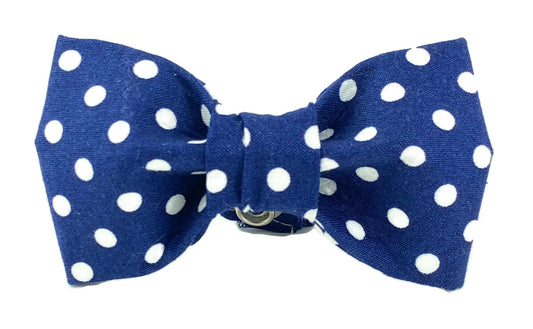 Dog Bow Tie - White Polka Dots on Navy Blue