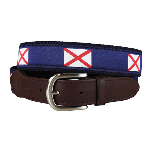 Leather Tab and Ribbon Belt - Alabama State Flag