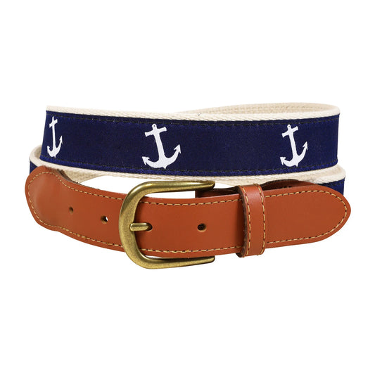 Leather Tab and Ribbon Belt - White Anchor