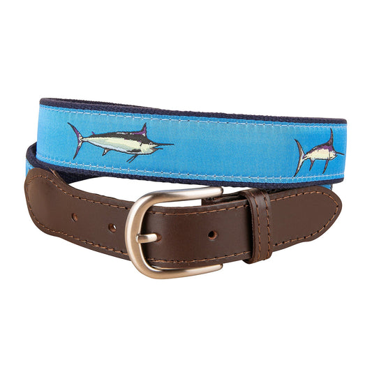 Leather Tab and Ribbon Belt - Bill Fish, Coral